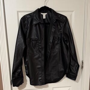 H&M Black Faux Leather Shirt Jacket - Women
